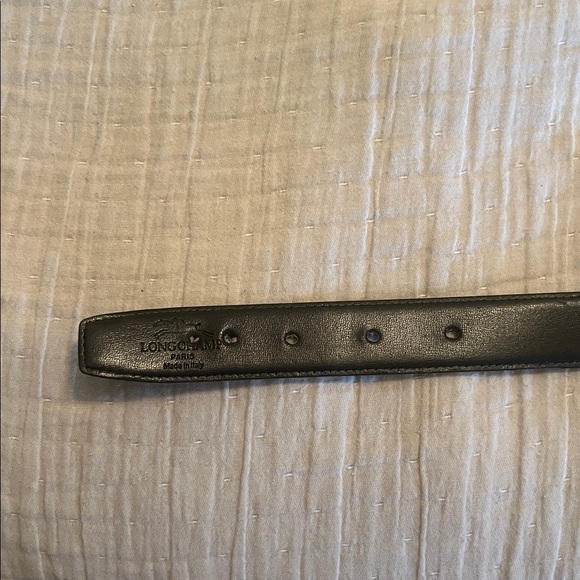 Unisex Longchamp black leather belt with silver and gold buckle detail - Picture 3 of 4